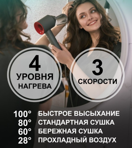 Профессиональный фен Super Hair Dryer 1600 Вт (3 режима скорости, 4 режима сушки, магнитная насадка-концентратор)